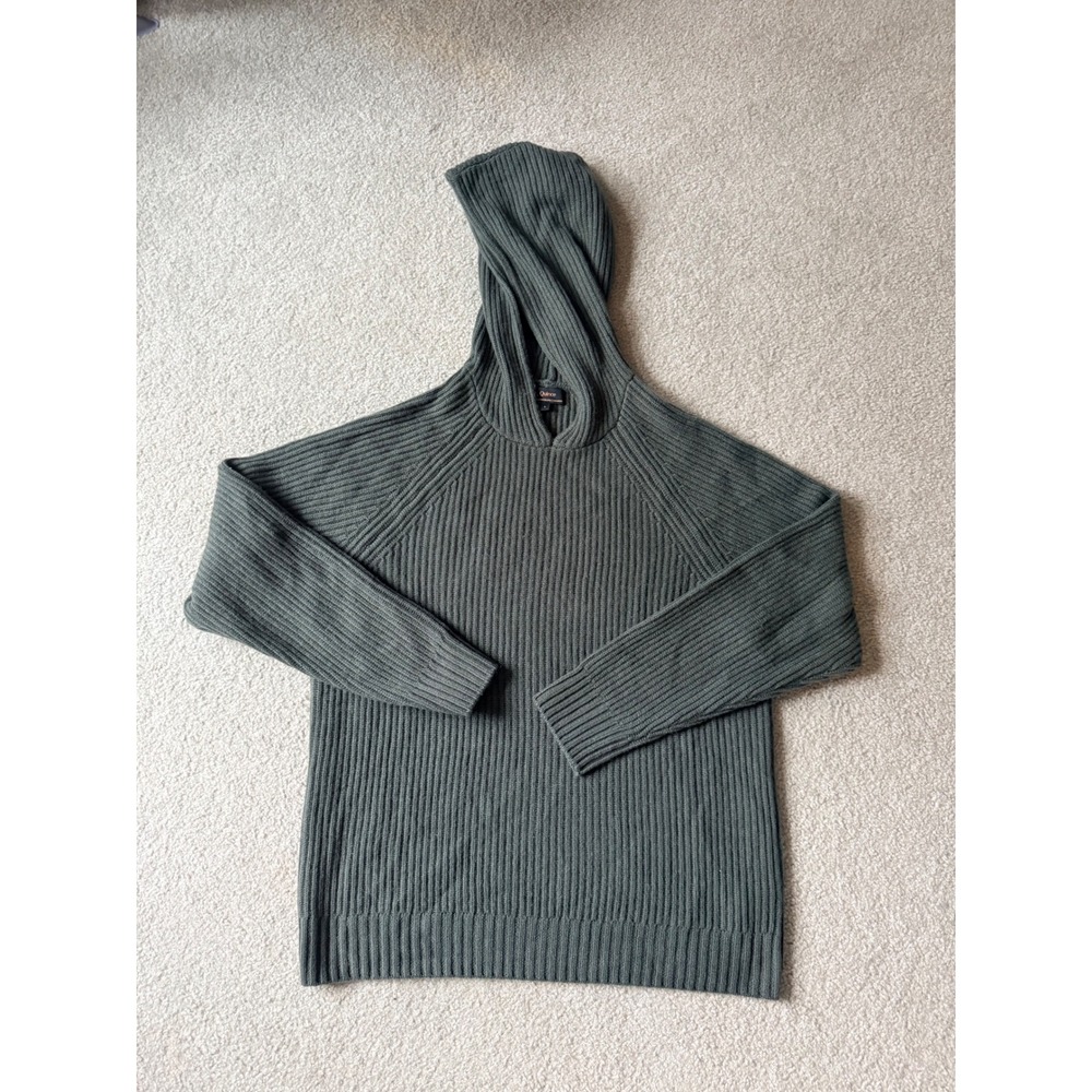 Quince Mongolian Cashmere Ribbed Hoodie Sweater Olive Green Large Womens